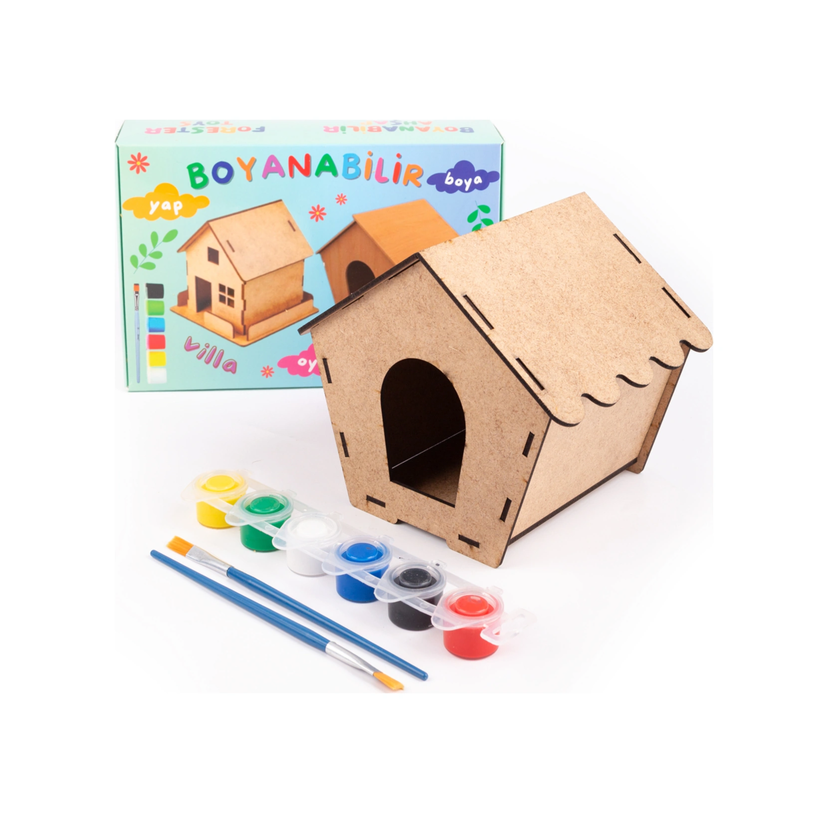 Ahşap Oyuncak Kuş Evi Ve Ev Boyama Seti, Ahşap Boyama Evi, Ahşap Oyuncak Yapboz Kuş Evi