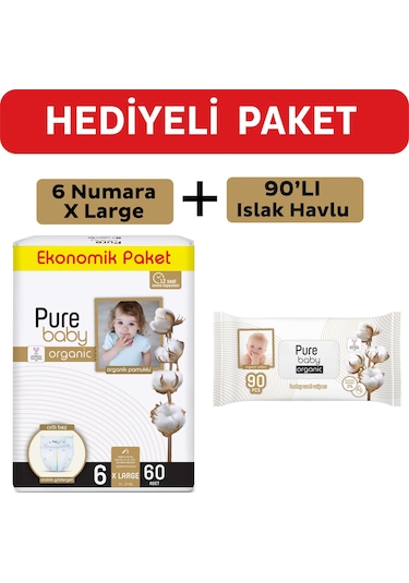 Purebaby Cırtlı Bez 6 Numara Xlarge 60 Adet + Islak Havlu