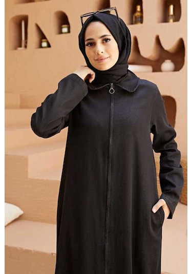 Neways 6568-Fermuarlı Ferace Siyah