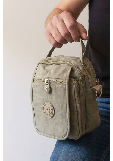 Krinkıl/klinkır Su Geçirmez İthal Kumaş Cırtlı Çokgözlü Erkek Çapraz Omuz Ve El Çantası Bej 11-6k Bej