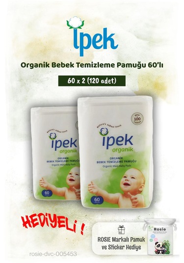 İpek Organik 2'li Bebek Temizleme Pamuğu 60'lı Ve Rosie Pamuk Hediye