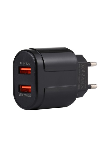 Lz-022 5v 2.4a Çift Usb Bağlantı Noktalı Seyahat Şarj Cihazı, Ab Fiş Siyah