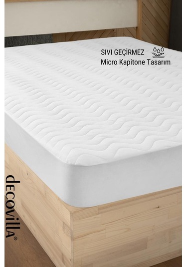 Micro Kapitone Fitted Full Kenar Su Sıvı Geçirmez Yatak Koruyucu Alez Beyaz