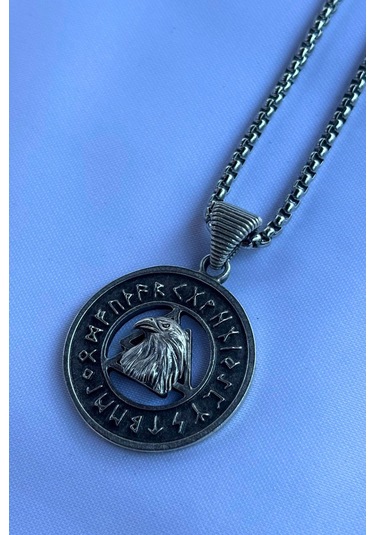 Kartal Viking Run El İşçiliği Paslanmaz Çelik Zincir Erkek Kolye Gümüş