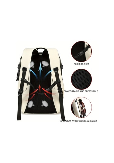 Createtech Usb Seyahat Çantası 15.6" Laptop Bölmeli, İş & Dağcılık Çantası, Bej Bej