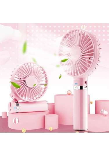 Cbtx S2 Taşınabilir Katlanabilir El Tipi Elektrikli Fan, 3 Hız Kontrollü Ve Gece Lambası Pembe - Pembe