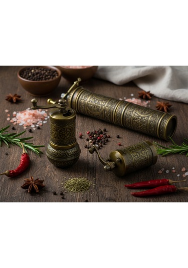 Ludıa Zamak Metal Antik Renk 3 Lü Set Karabiber,kahve,çörek Otu El Değirmeni Öğütücü Grinder S2 Koyu Yeşil