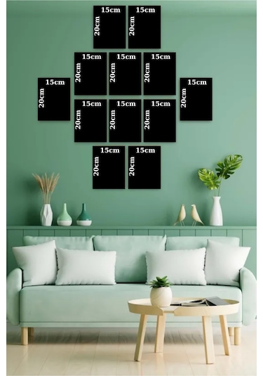 No77decor Ahşap Çerçeve Görünümlü Sanatsal Tablo Seti 12 Parça