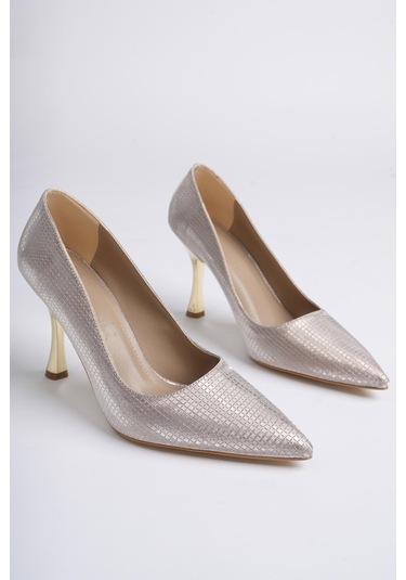 Muggo Yowel Garantili Sivri Burun Kadın Topuklu Stiletto Ayakkabı Rose Pudra