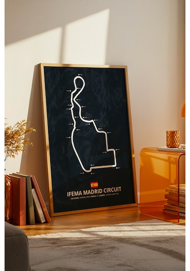 Madrid F1 Pisti Ahşap Çerçeveli Tablo Madrid Gp Yarış Poster