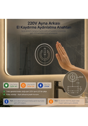 AYNA ARKASI 220V EL KAYDIRMA IŞIK ANAHTARI