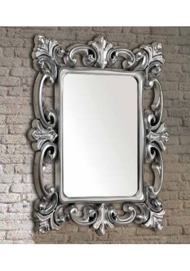 Gümüş Yaldız Dev Büyük Banyo Salon Duvar Boy Aynası 58x77 CM Gümüş