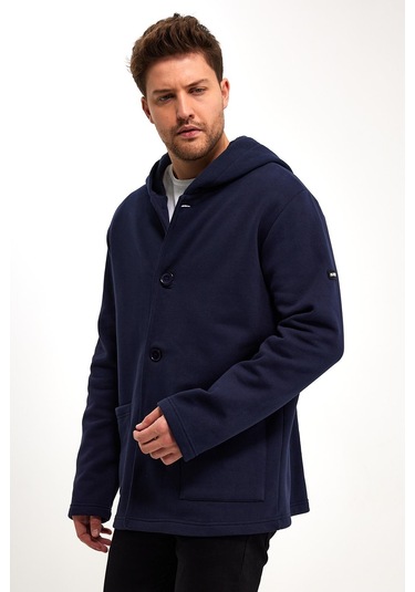 Alexandergardı Kapüşonlu İçi Şardonlu Oversize Hırka E23-607 03 Lacivert