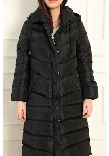 Modaplaza Kadın Çıtçıtlı Uzun Şişme Kaban 1781- K23mflx1781mntsiyah K23MFLX1781MNTSİYAH Siyah