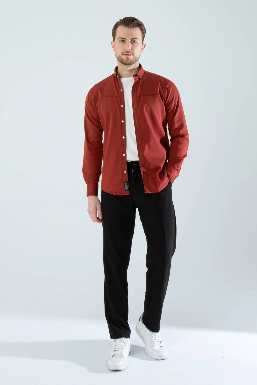 Slim Fit Erkek Cepsiz Kot Gömlek Kiremit