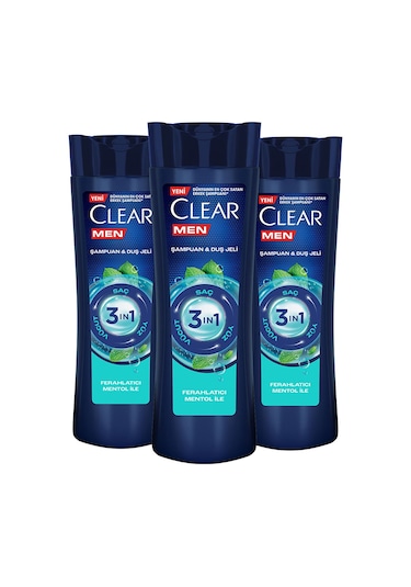 Clear Men Ferahlatıcı Mentol Etkisi 3 in 1 Şampuan & Duş Jeli 3 x 350 ML