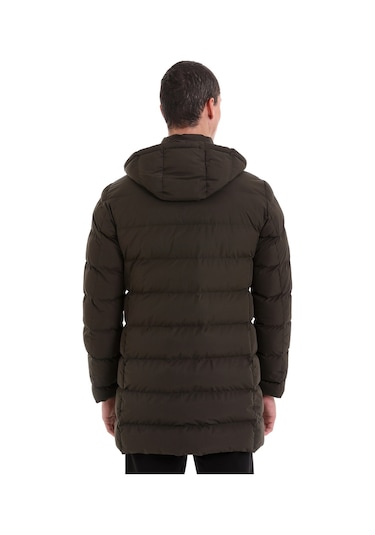 Hatemoğlu Haki Slim Fit Hakim Yaka Kapüşonlu Kaban Haki