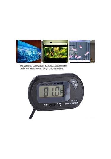 Fortunelane Siyah Akvaryum Su Sıcaklık Sensörü - Lcd Ekranlı, Kolay Okunur, Derece Dönüştürülebilir, Sürekli Monitör