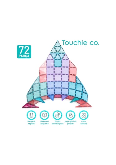 Touchie Co. Mıknatıslı Manyetik 72 Parça Yapı Blokları Seti