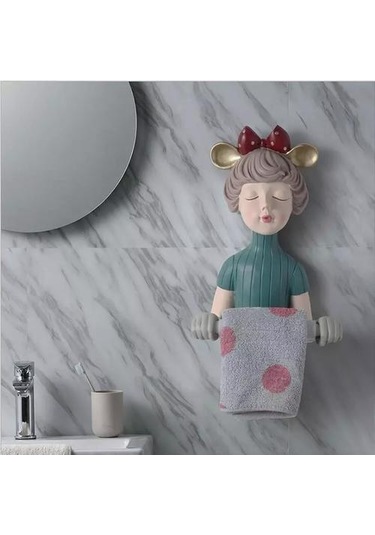 Yay Düğüm Sevimli Kızlar Reçine Heykeli Kağıt Havlu Tutucu Tuvalet Banyo Dekorasyon Yıkama Havlu Depolama Raf Dekorasyon El Sanatları Kağıt Tutucular Mavi 22 x 13.6 x 11.2 CM