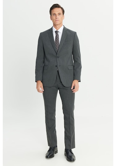 Erkek Antrasıt Slim Fit Dar Kesim Mono Yaka Takım Elbise Antrasit
