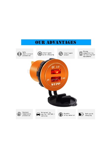 Suntek Araba Alüminyum Alaşımlı Usb Qc3.0 Led Kırmızı