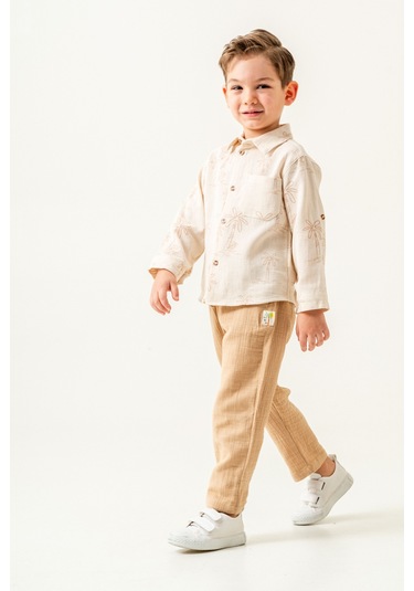 Erkek Çocuk Keten Gömlek Müslin Pantolon Takım 2-5 Yaş Gri