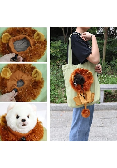 Qingmipy Sevimli Aslan Şekilli Taşınabilir Kedi Ve Köpek Taşıma Çantası - Nefes Alabilir Kumaş