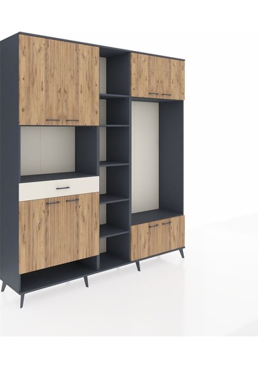 Hyperion Dolap 12 Raflı Tek Çekmeceli 8 Kapaklı 220x44x243 Antrasit-çam/aytaşı Atlas Çam/aytası