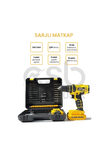 Dawreek Matkap 24v Çift Bataryalı Vidalama & Sarjlı Matkap Dwr-drb23634