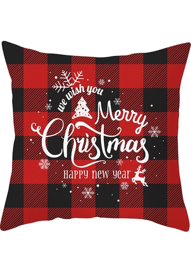 Monyee Noel Dekorasyon Kırmızı Kare Desenli 45x45 Cm Fiber Yastık Kılıfı - Tek Taraflı Modern Stili, Ev/ofis/ Araba İçin Uygun Tpr215-4 Çok Renkli
