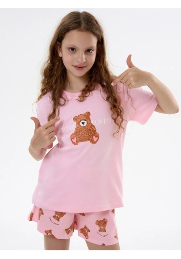 Sleepy Team Kısa Kollu Tişörtlü Ve Şortlu Ev Pijaması 432793519 Tozlu Pembe