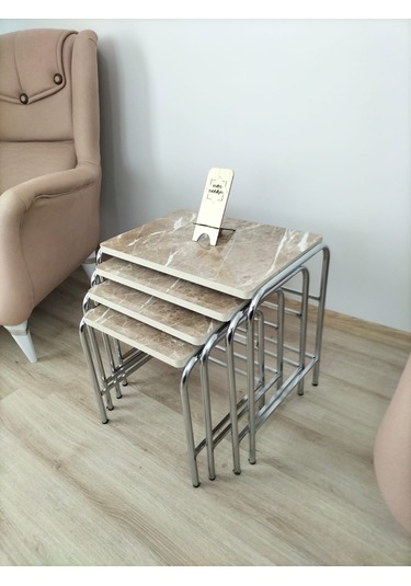 Evko Mobilya Buket Sehpa, 4'lü Zigon Sehpa, Dörtlü, Krom-kapiçino