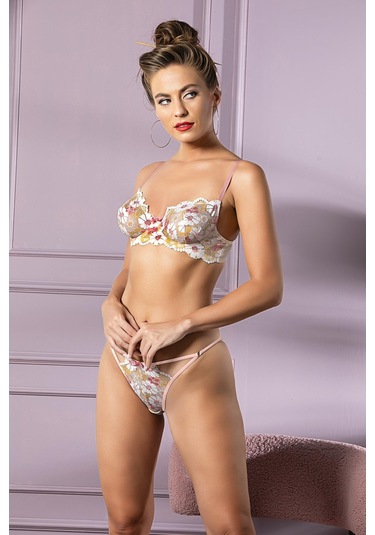 Dantel Transparan Kapsız Sütyen Ve Slip Külot Takım Brf32021 SOMON