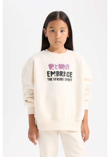DeFacto Kız Çocuk 2'li Takım Baskılı Kalın Sweatshirt Üst Beli Lastikli Jogger Eşofman Altı D4869A824WNER99 Ekru DeFacto Kız Çocuk 2'li Takım Baskılı Kalın Sweatshirt Üst Beli Lastikli Jogger Eşofman Altı D4869A824WNER99 Ekru