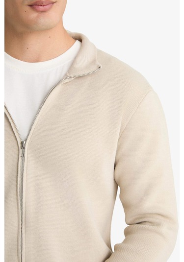 Defacto Standart Fit Dik Yaka Fermuarlı Triko Hırka C8158ax25aubg187 Bej