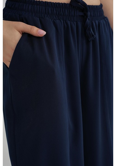 4307 Kadın Beli Lastikli Parçalı Şalvar Pantolon Lacivert Lacivert
