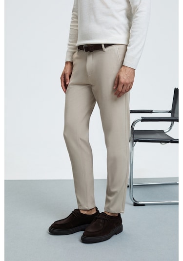 Grımelange Crudo Erkek Yanları Ve Arkası Cepli Fermuarlı Regular Fit Dokuma Bej Pantolon Bej