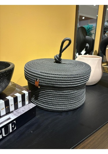 Walnut Kapaklı Jüt Sepet Antrasit