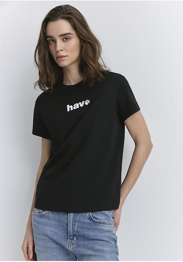 Mavi - Hav Baskılı Siyah Tişört 1613288-900 Siyah