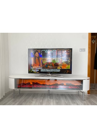 Desing Tv Sehpası 140cm Beyaz+gümüş