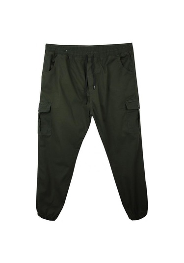 Kargo Cepli Büyük Beden Likralı Jogger Pantolon Haki