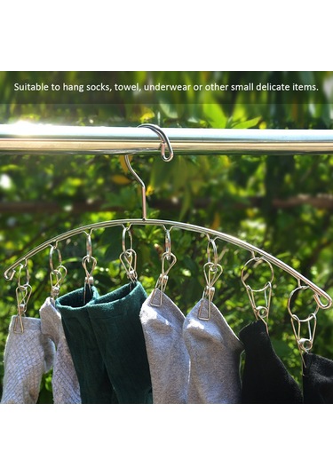 Monyee 8 Klipsli Paslanmaz Çelik Gömlek Çorap Kurutma Rafı 4.0 Tel - Dayanıklı Ev Gereci Gümüş