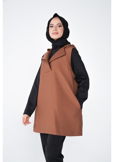 Jasmy Kapüşonlu Ve Cep Detaylı Kapitone Kumaş Süveter Kahve