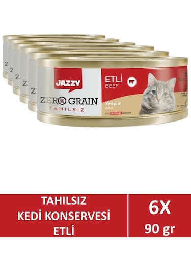 Jazzy Zero Grain Yetişkin Kedi Etli 90 Gr X 6 Adet