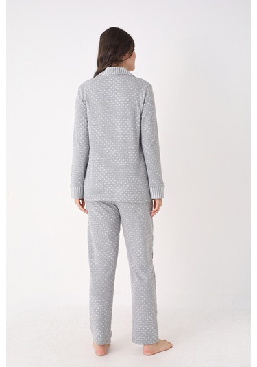 Nbb Kadın Gri Önden Düğmeli Pijama Takım Gri