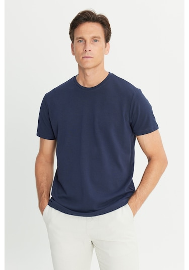 Erkek Lacı Pamuklu Slim Fit Dar Kesim Bisiklet Yaka Tişört Lacı