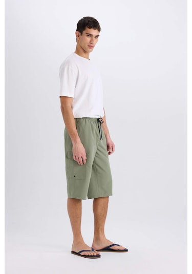 Defacto Long Fit File Astarlı Uzun Boy Kargo Cep Deniz Şortu E0905ax25hskh109 Haki