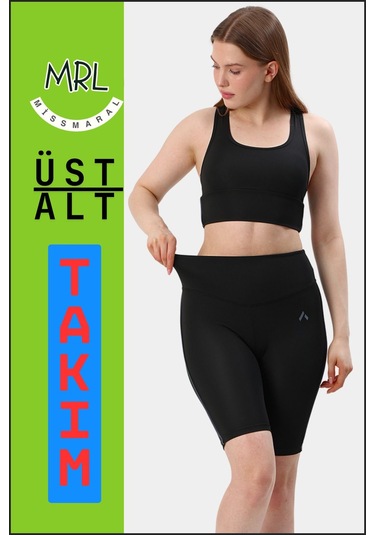Kadın Siyah Takım Alt-üst Kısa Şort-tayt Ve Pedli Sporcu Büstiyer 2li Set Antrasit Biyeli Elt3043 Siyah Antrasit
