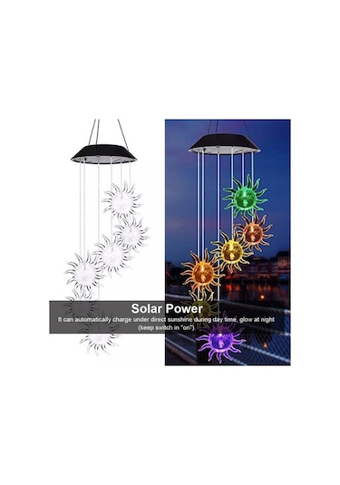 Elmpaly Geeroyoo Renk Değiş. Güneş Enerj. Rüzgar Çanı, Su Geçirmez Led Bahçe Aydınlatma, Şeffaf Şeffaf